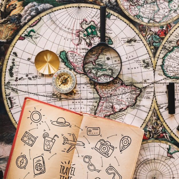 Vintage Travel Concept Mockup With Diary Psd