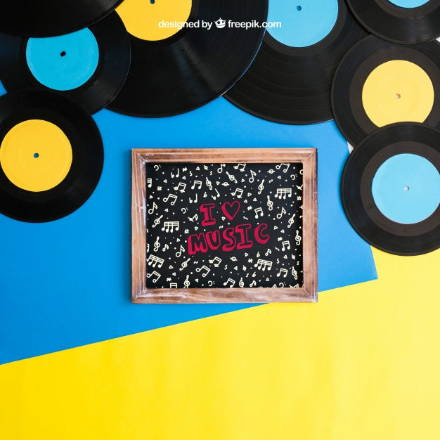 Vinyl And Slate Mockup Psd