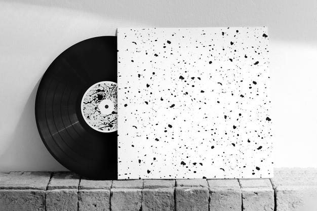 Vinyl Record Cover Mockup With Ink Brush Pattern Psd