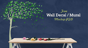 Vinyl Wall Decal / Mural Sticker Art Mockup Psd