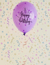 Violet Happy Birthday Doodle Balloons With Blurred Confetti Psd