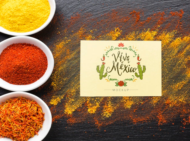 Viva Mexico Mock-Up Card With Cacti And Spices Frame Psd