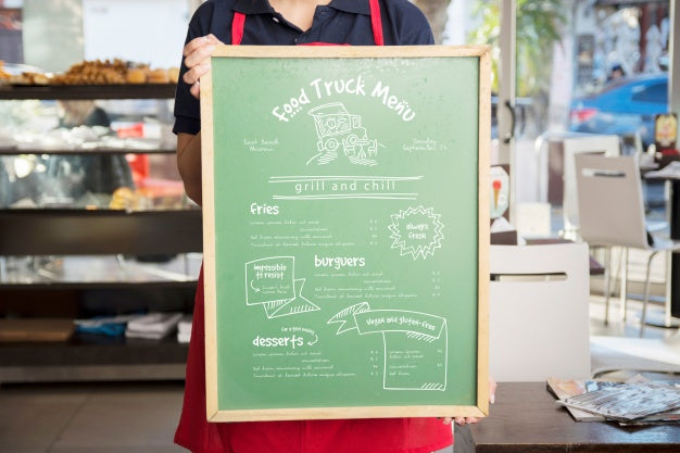 Waitress Presenting Board With Menu Psd