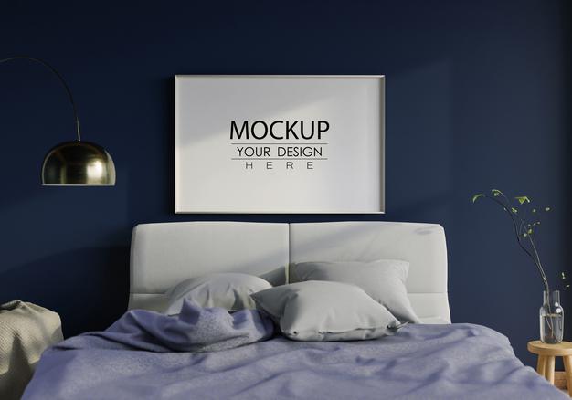 Wall Art Canvas Or Picture Frame Mockup Interior In A Bedroom Psd