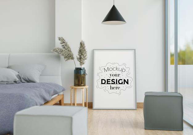 Wall Art Canvas Or Picture Frame Mockup Interior In A Bedroom Psd