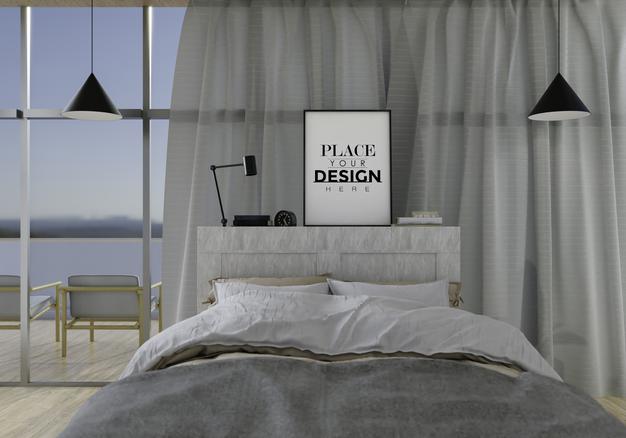 Wall Art Canvas Or Picture Frame Mockup Interior In A Bedroom Psd