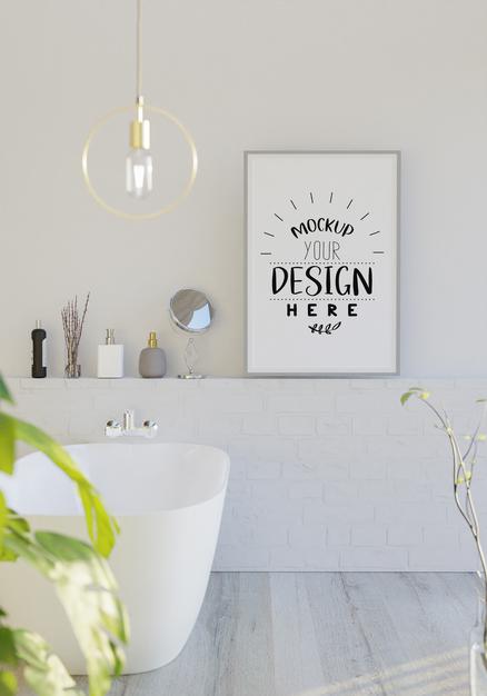 Wall Art Canvas Or Picture Frame Mockup On Bathroom Interior Psd
