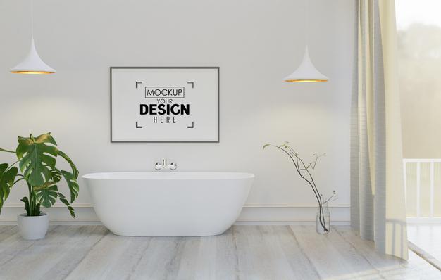 Wall Art Canvas Or Picture Frame Mockup On Bathroom Interior Psd