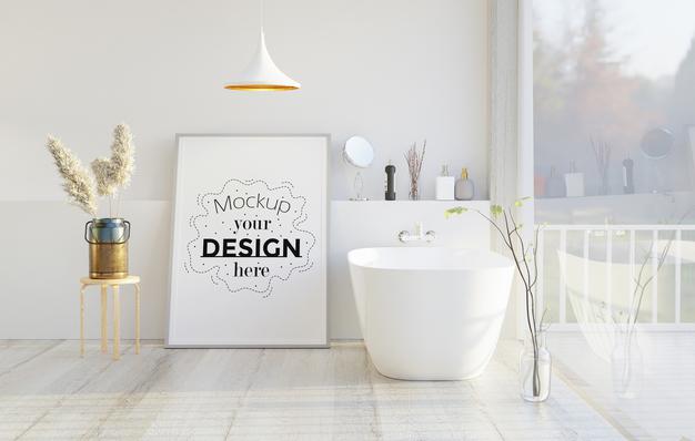 Wall Art Canvas Or Picture Frame Mockup On Bathroom Interior Psd