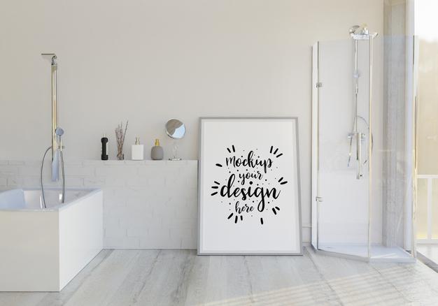 Wall Art Canvas Or Picture Frame Mockup On Bathroom Interior Psd