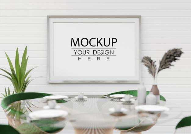 Wall Art Mockup, Canvas Frame In Living Room Psd