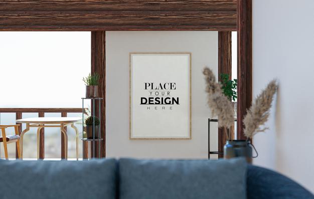 Wall Art Mockup, Canvas Frame In Living Room Psd