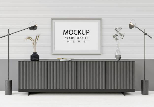Wall Art Mockup, Canvas Frame In Living Room Psd
