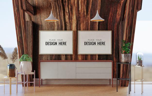 Wall Art Mockup, Canvas Frame In Living Room Psd
