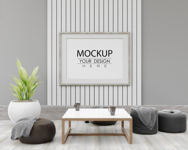 Wall Art Mockup, Canvas Frame In Living Room Psd