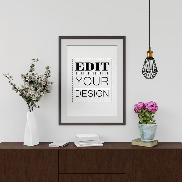 Wall Art Mockup, Canvas Frame In Living Room Psd