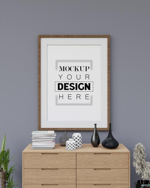Wall Art Mockup, Canvas Frame In Living Room Psd