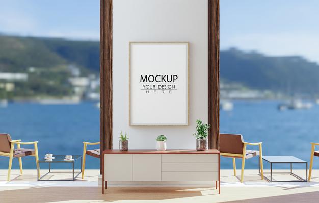 Wall Art Mockup, Canvas Frame In Living Room Psd