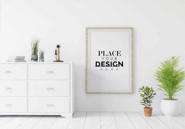 Wall Art Mockup, Canvas Frame In Living Room Psd