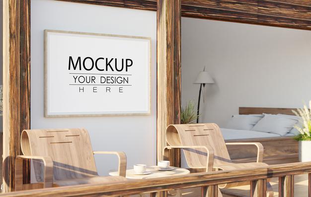 Wall Art Mockup, Canvas Frame In Living Room Psd