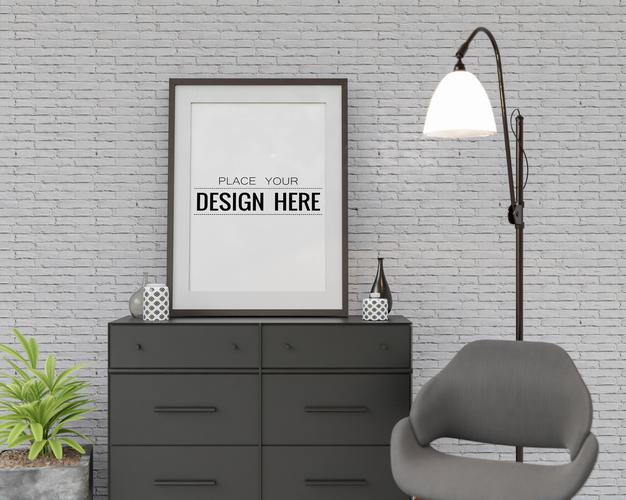 Wall Art Mockup, Canvas Frame In Living Room Psd