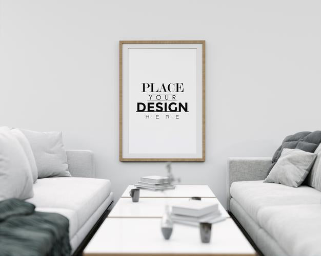 Wall Art Mockup, Canvas Frame In Living Room Psd