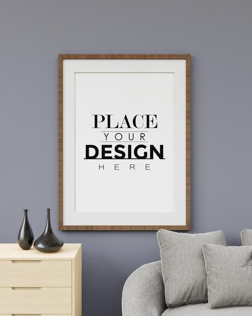 Wall Art Mockup, Canvas Frame In Living Room Psd