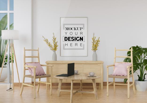 Wall Art Mockup, Canvas Or Picture Frame In Living Room Psd