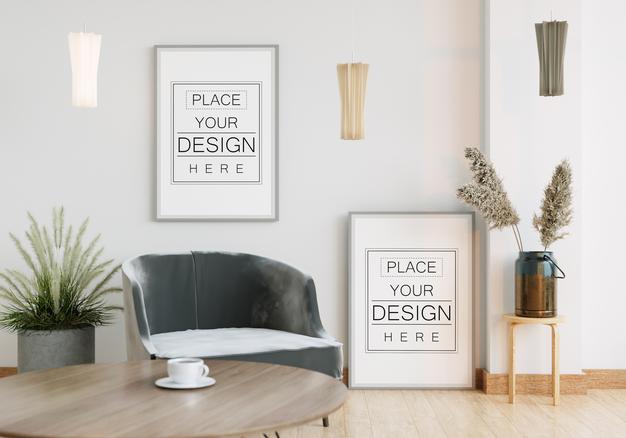 Wall Art Mockup, Canvas Or Picture Frame In Living Room Psd