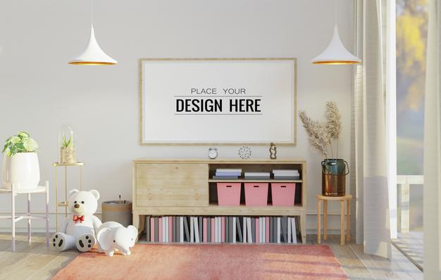 Wall Art Mockup, Canvas Or Picture Frame In Living Room Psd