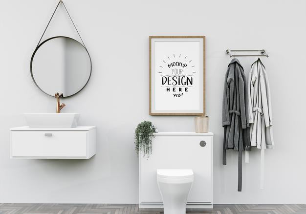 Wall Art Or Canvas Frame In Bathroom Mockup Psd
