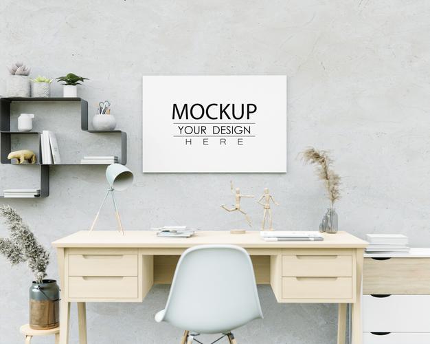 Wall Art Or Canvas Frame Mockup Over Desktop Workplace Psd