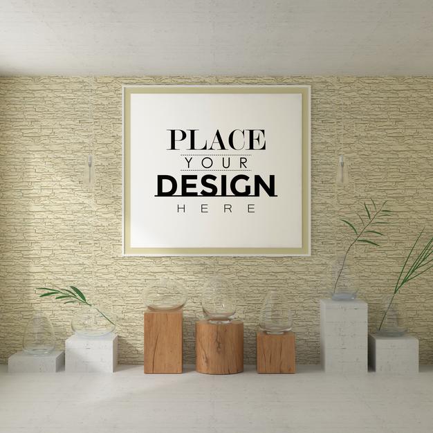 Wall Art Or Picture Frame In Living Room Mockup Psd