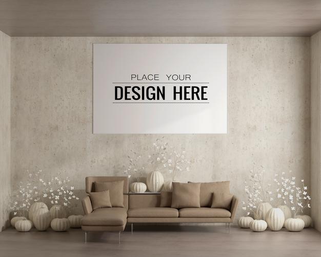 Wall Art Or Picture Frame In Living Room Mockup Psd