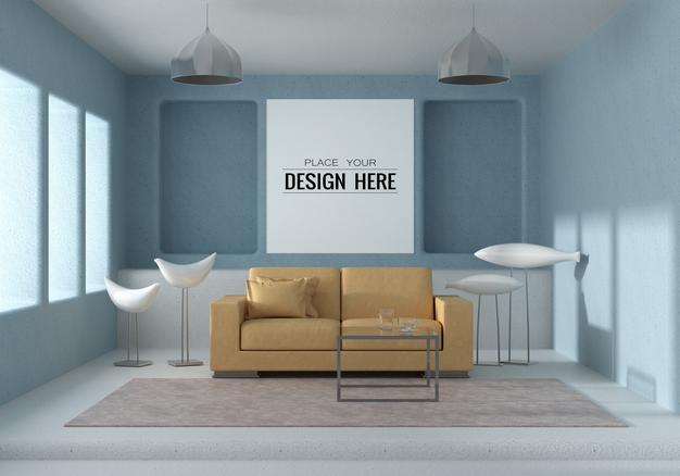 Wall Art Or Picture Frame In Living Room Mockup Psd