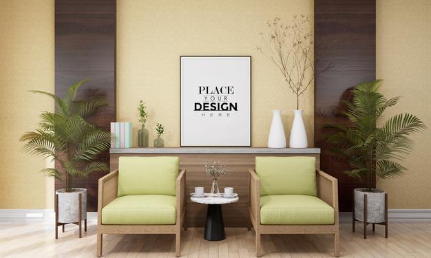 Wall Art Or Picture Frame In Living Room Mockup Psd