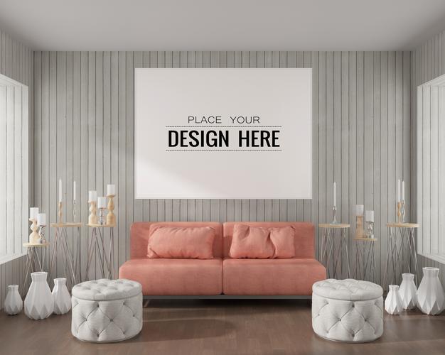 Wall Art Or Picture Frame In Living Room Mockup Psd