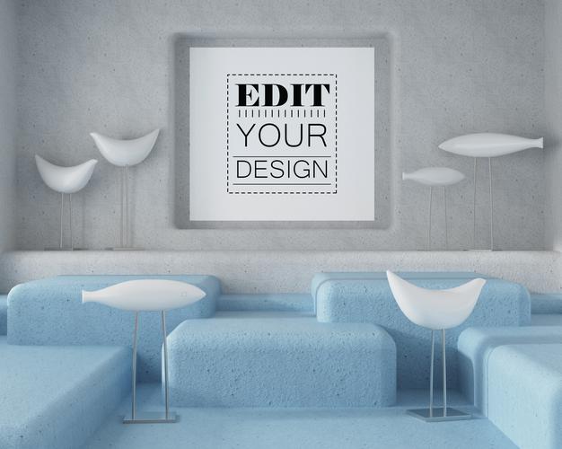 Wall Art Or Picture Frame In Living Room Mockup Psd
