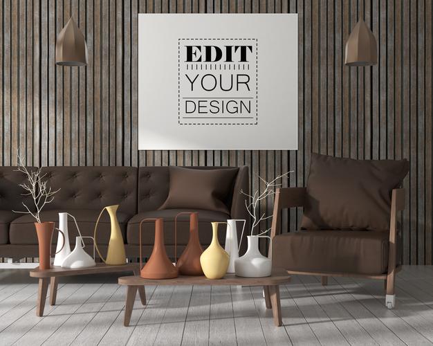 Wall Art Or Picture Frame In Living Room Mockup Psd