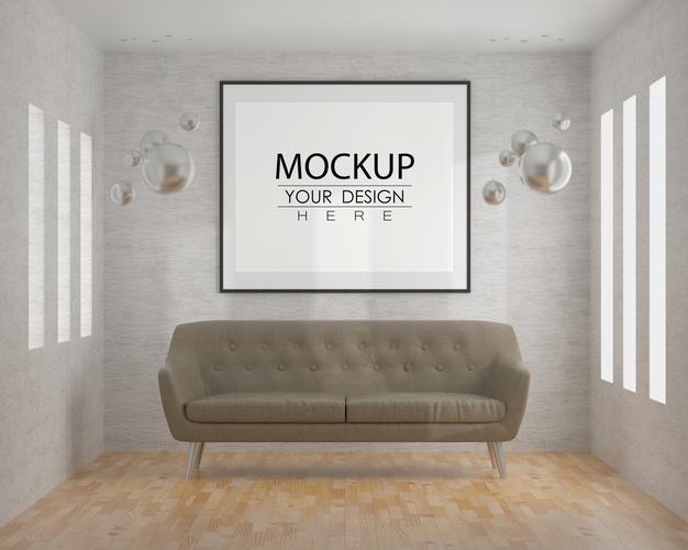 Wall Art Or Picture Frame In Living Room Mockup Psd