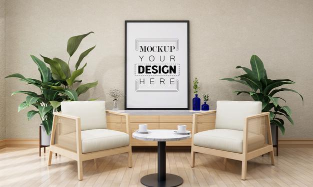 Wall Art Or Picture Frame In Living Room Mockup Psd