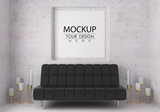 Wall Art Or Picture Frame In Living Room Mockup Psd