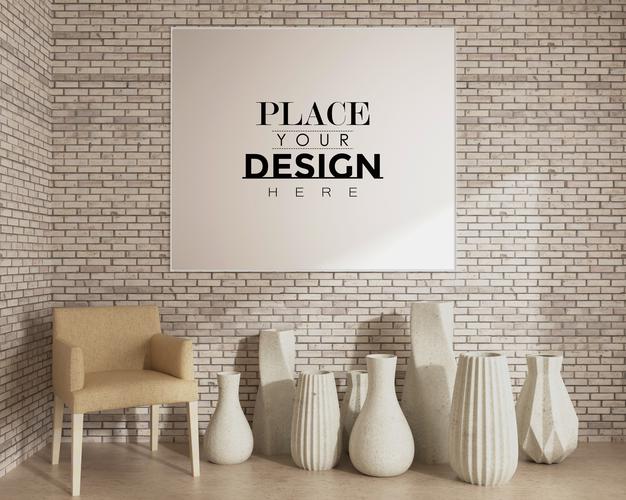 Wall Art Or Picture Frame In Living Room Mockup Psd