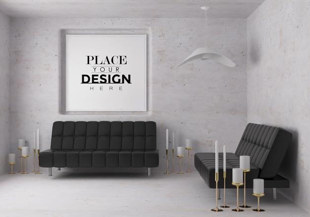 Wall Art Or Picture Frame In Living Room Mockup Psd