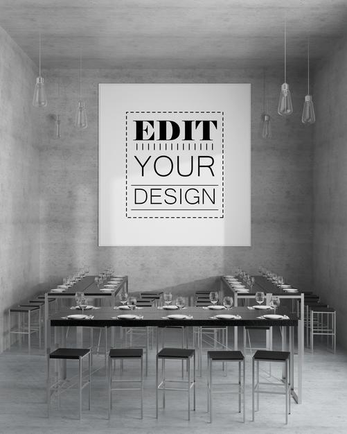 Wall Art Or Picture Frame In Restaurant Or Dining Room Mockup Psd