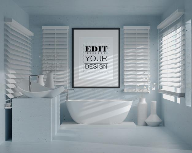 Wall Art Or Picture Frame Mockup On Bathroom Interior Psd