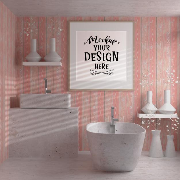 Wall Art Or Picture Frame Mockup On Bathroom Interior Psd