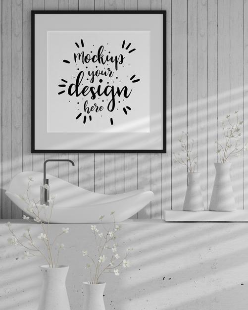 Wall Art Or Picture Frame Mockup On Bathroom Interior Psd