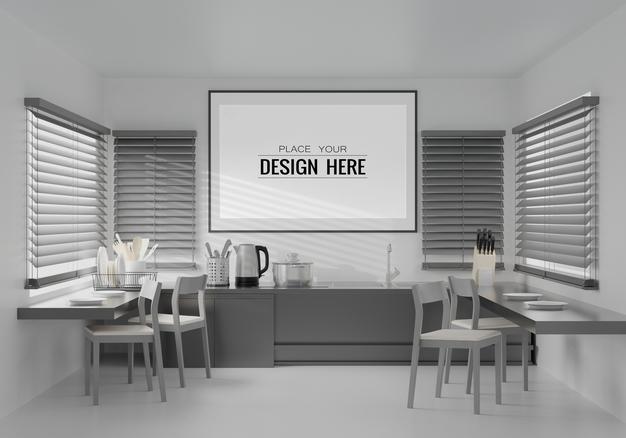 Wall Art Or Picture Frame Mockup On Kitchen Room Interior Psd
