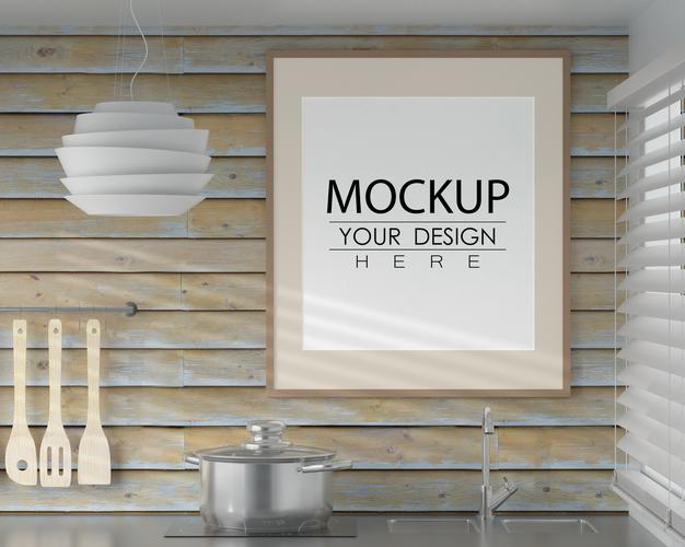 Wall Art Or Picture Frame Mockup On Kitchen Room Interior Psd